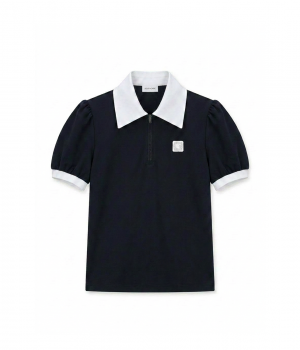 SOUTHCAPE 빅카라 퍼프 소매 티셔츠 (블랙)