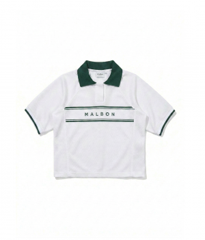 MALBON 메쉬 크롭 카라셔츠 (화이트)