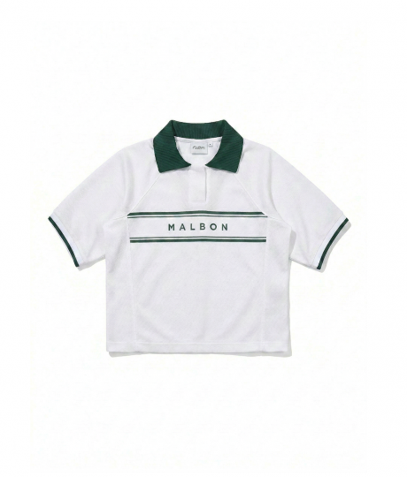 MALBON 메쉬 크롭 카라셔츠 (화이트)